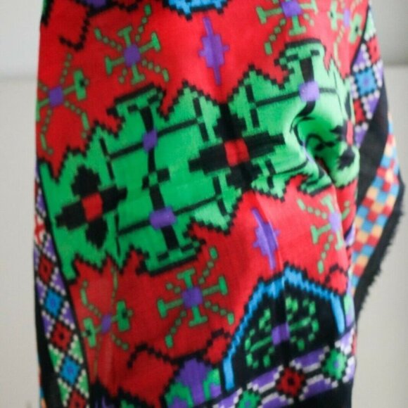 Echo Bright Colourful  Fine Wool Southwestern Print Square Scarf - Picture 3 of 6